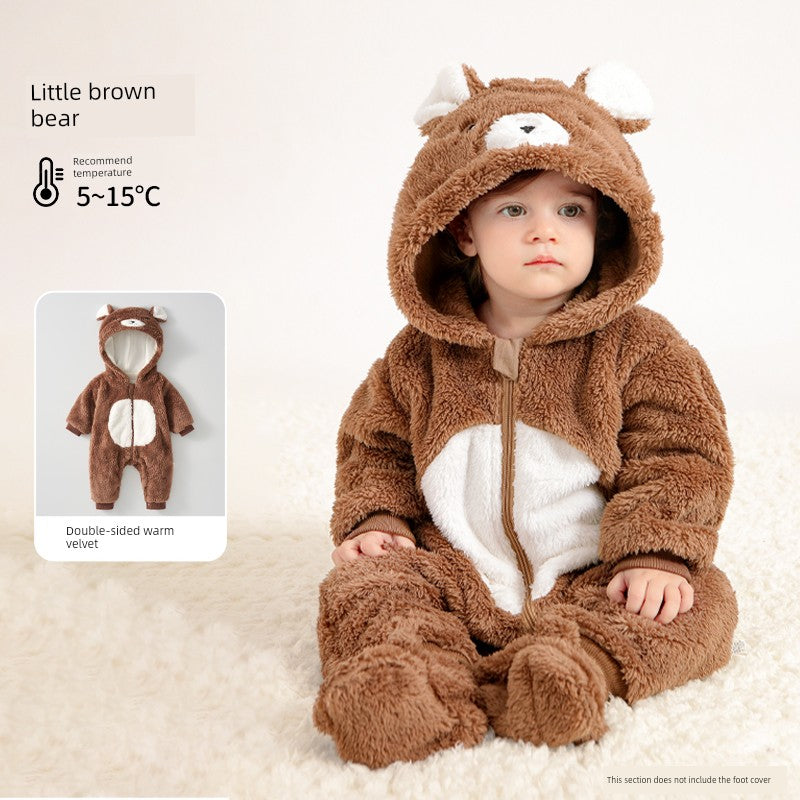 European Pregnant Woman and Baby Autumn and Winter Clothes Baby Going out Cotton-Padded Clothes Thickened Warm Jumpsuit Cute Double-Sided Velvet Outwear Romper