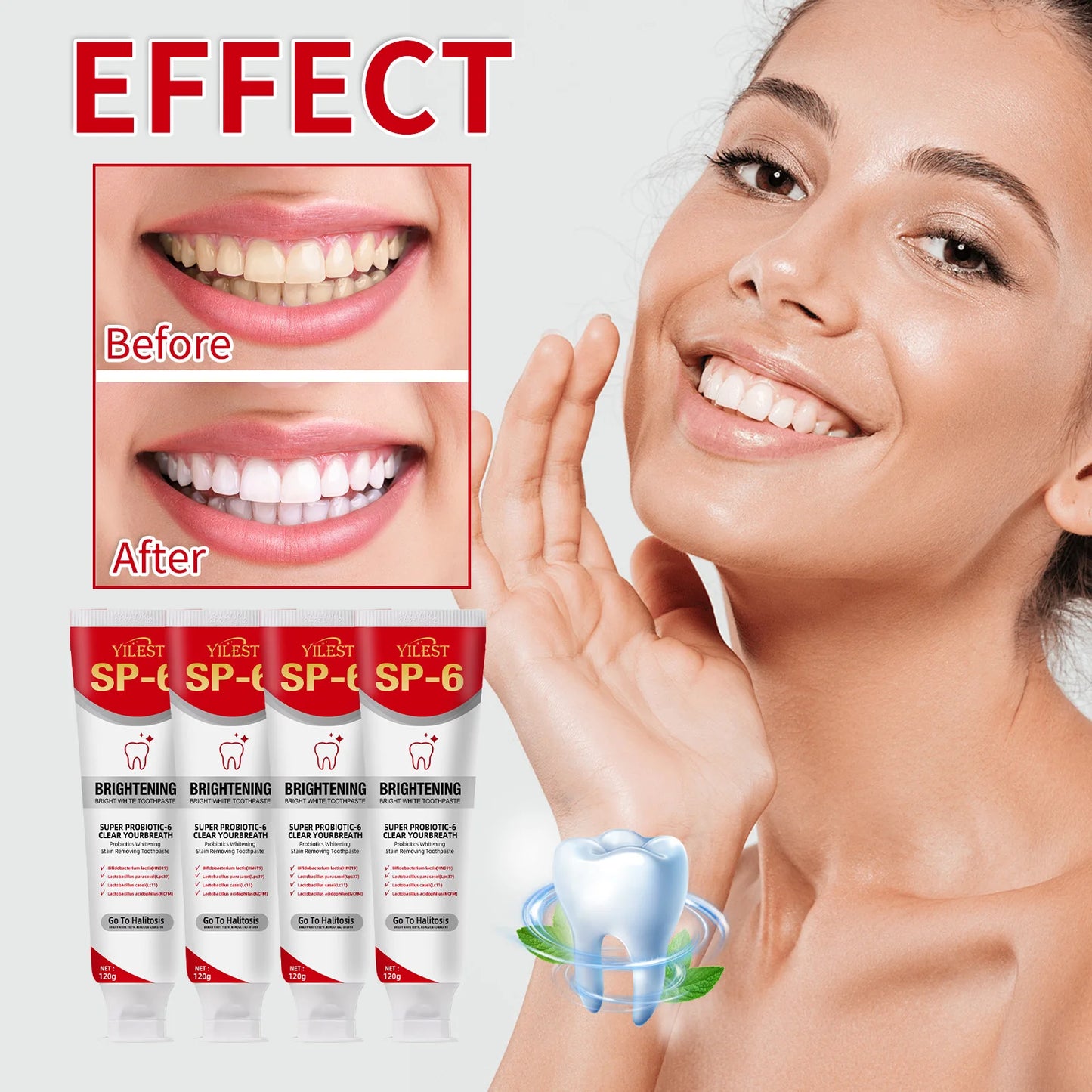 SP-6 Probiotic Toothpaste Whitening Toothpaste Remove Plaque Prevent Dental Caries Oral Hygiene Clean Fresh Breath Gum Care 120g