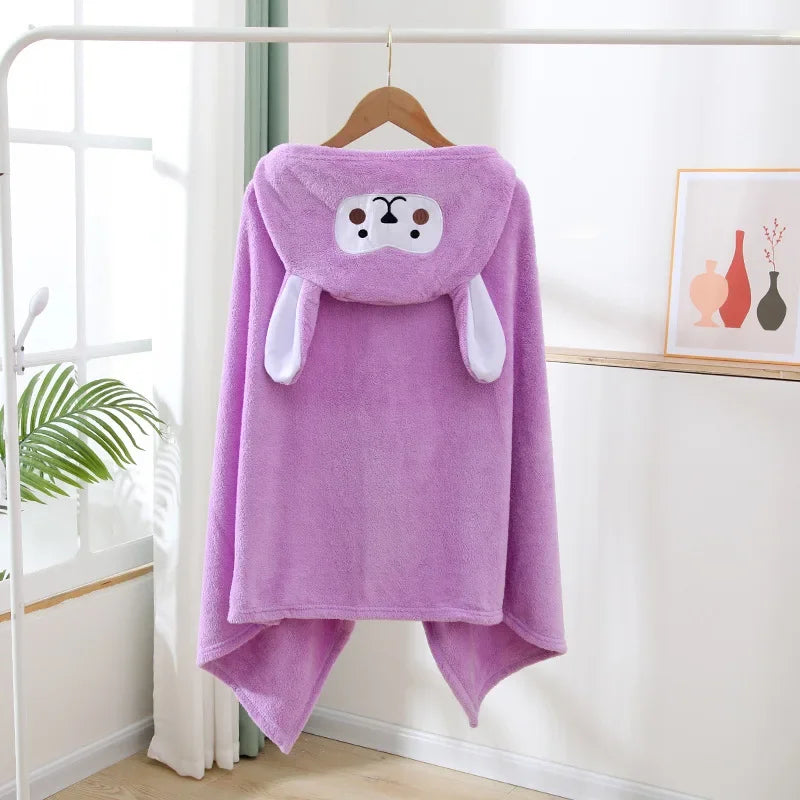 Children Hooded Bath Towel Coral Fleece Super Absorbent Quick Dry Soft Cartoon Cape Towel For Baby Bathroom