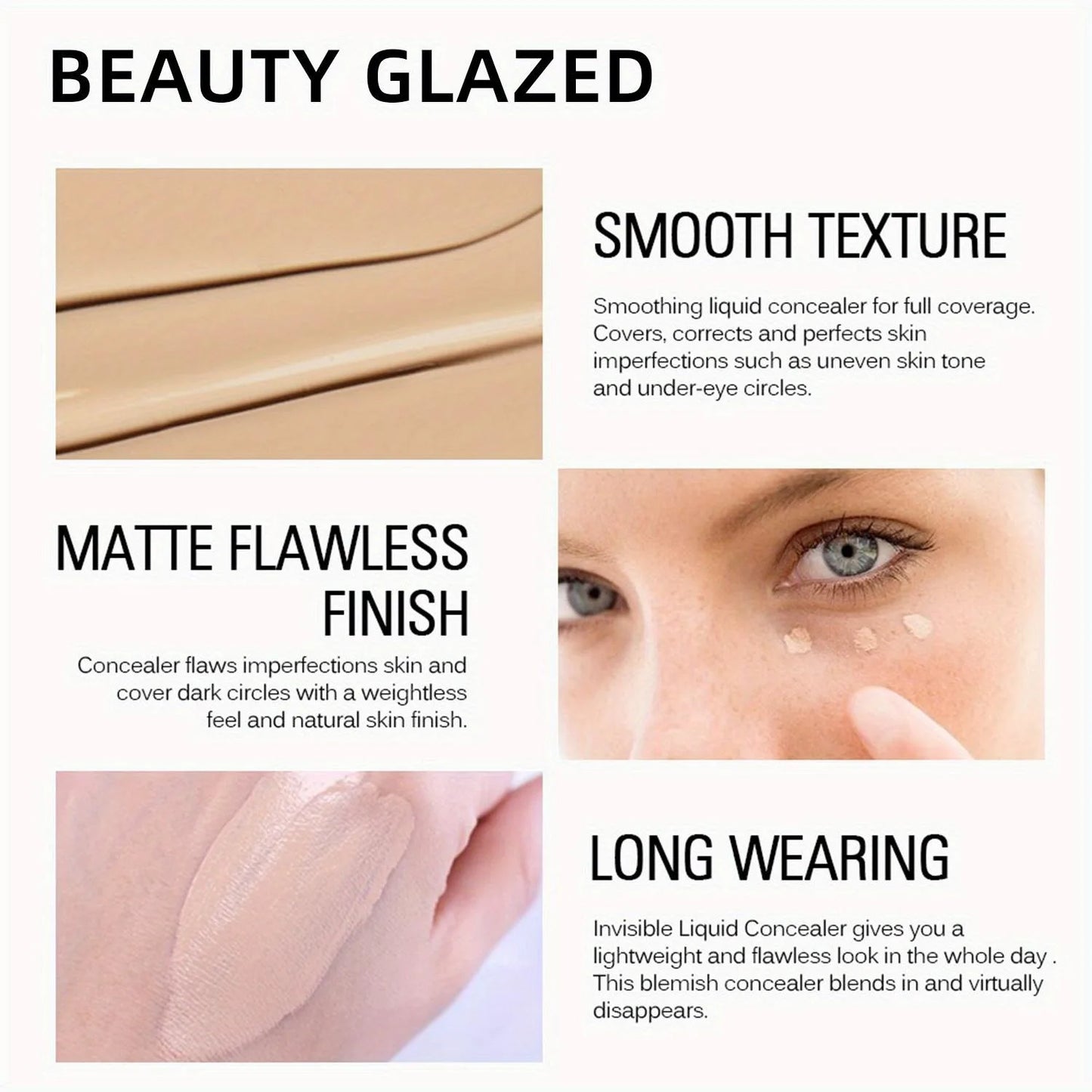 BEAUTY GLAZED 3Pcs Face Makeup Set, Matte Long Lasting Waterproof Liquid Foundation+Primer+Puff