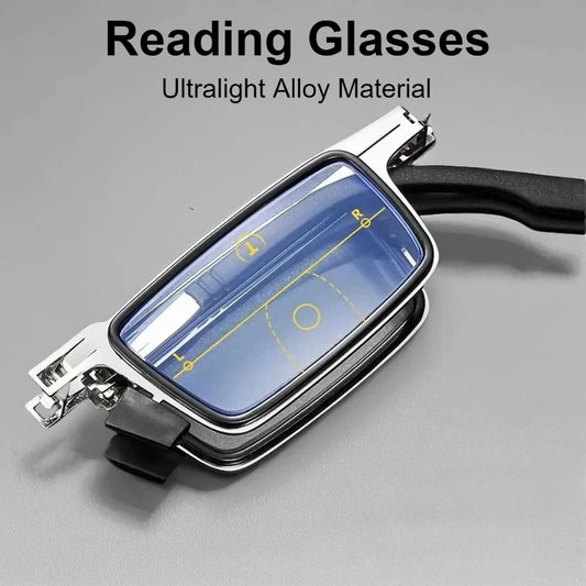 Unisex Folding Reading Glasses Transparent Lenses Full Metal Frame Anti Blue Light Comes with Case for Men and Women