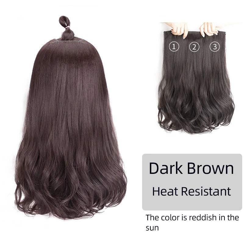 Aosiwig Synthetic Hair Extensions Long Straight Curly Wavy Natural Fake False Wig Female Clip In Hairpiece One Pieces for Women