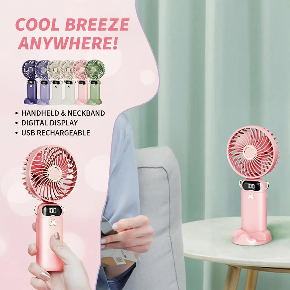 Portable Mini Fan With 6 Speeds LED USB Rechargeable Charging Small Foldable Battery Fans Handheld Desk Bedroom Indoor Outdoor