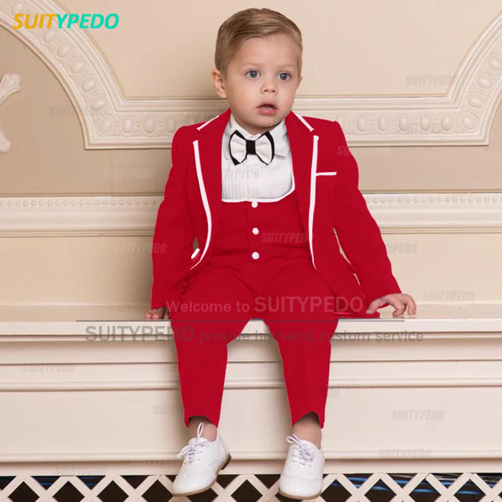 Classic Black Boys Suit For Wedding Children Gold Party Blazers Vest Pants Sets 3PCS Outfit Kids Costume Gentlemen Prom Tuxedos