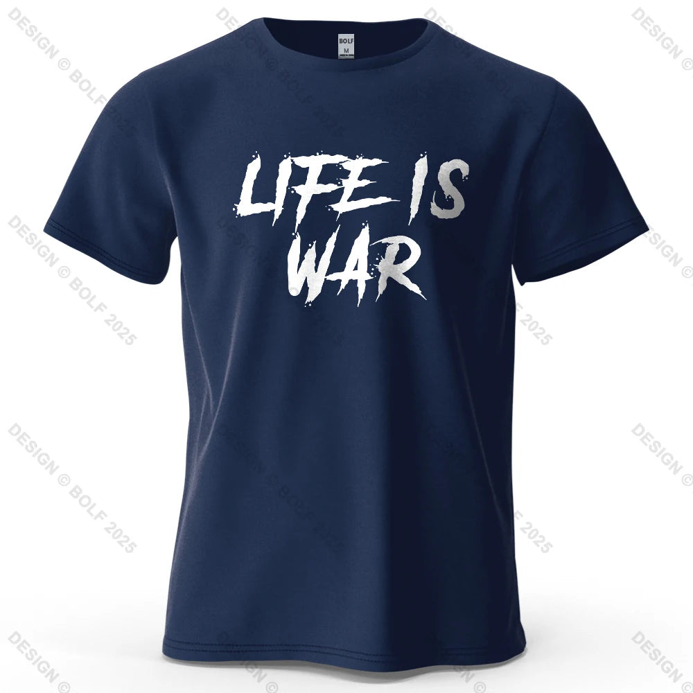 Men's Life Is War Graphic Short Sleeve T-Shirt 100% Cotton Breathable Printed Tops Tee for Women Summer Casual Sportswear