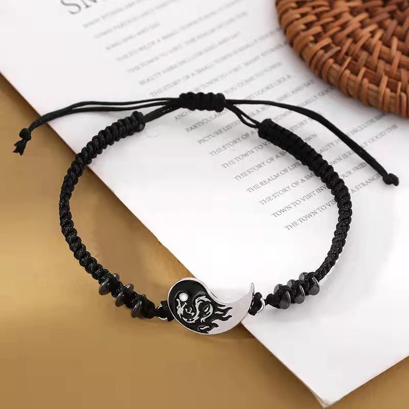 Fashion Dragon Figure Yin Yang Adjustable Bracelet Tai Chi Couple Necklace For Boyfriend Girlfriend Valentine's Day Jewelry Gift