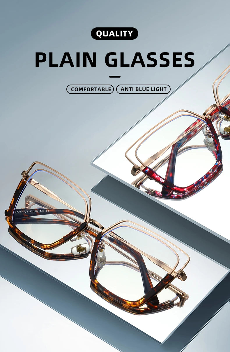 VICKY Fashion Geometric Square Large Frame Personalized Design Women's Anti-Blue Light Reading Glasses Customizable Prescription