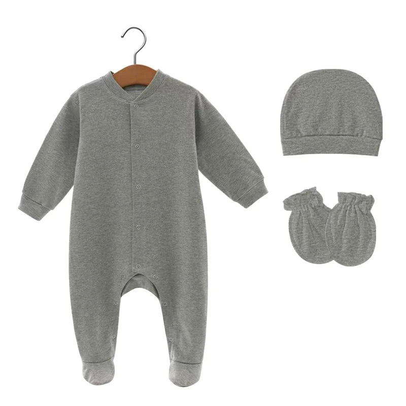 3Pcs Hospital Hat Long Sleeves Romper Gloves Set for Baby Feet Wrap Jumpsuit Clothing Set for Infants Unisex Shower Gift