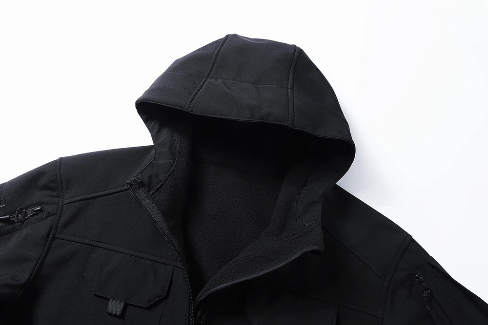 Men's hooded tactical jacket for autumn and winter outdoor windproof waterproof warm hiking camping and fishing durable jacket