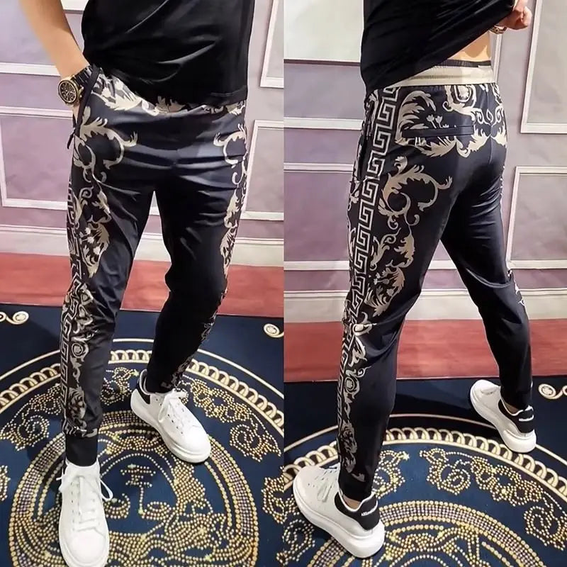 Men's Clothing Distinctive Printed Fashion Sports Pants Summer Thin All-match Slim-fit Stretch Casual Pants