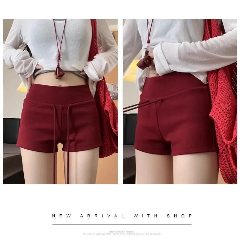 Nicemix Red Spicy Girl Casual Sports Shorts for Women Summer New Drawstring Yoga Wrap Hip Slimming High Waist Tight Shorts