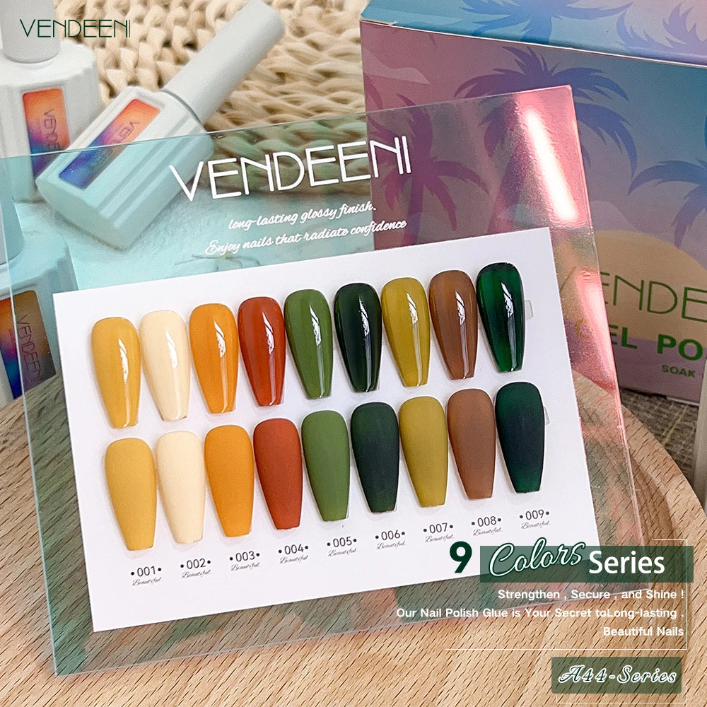 Vendeeni TPO HEMA Free 2025 Hot Sale High Quality 9-Color Nail Gel Polish Set Non-Toxic UV Gel Nail Art Kit for Nail Salon