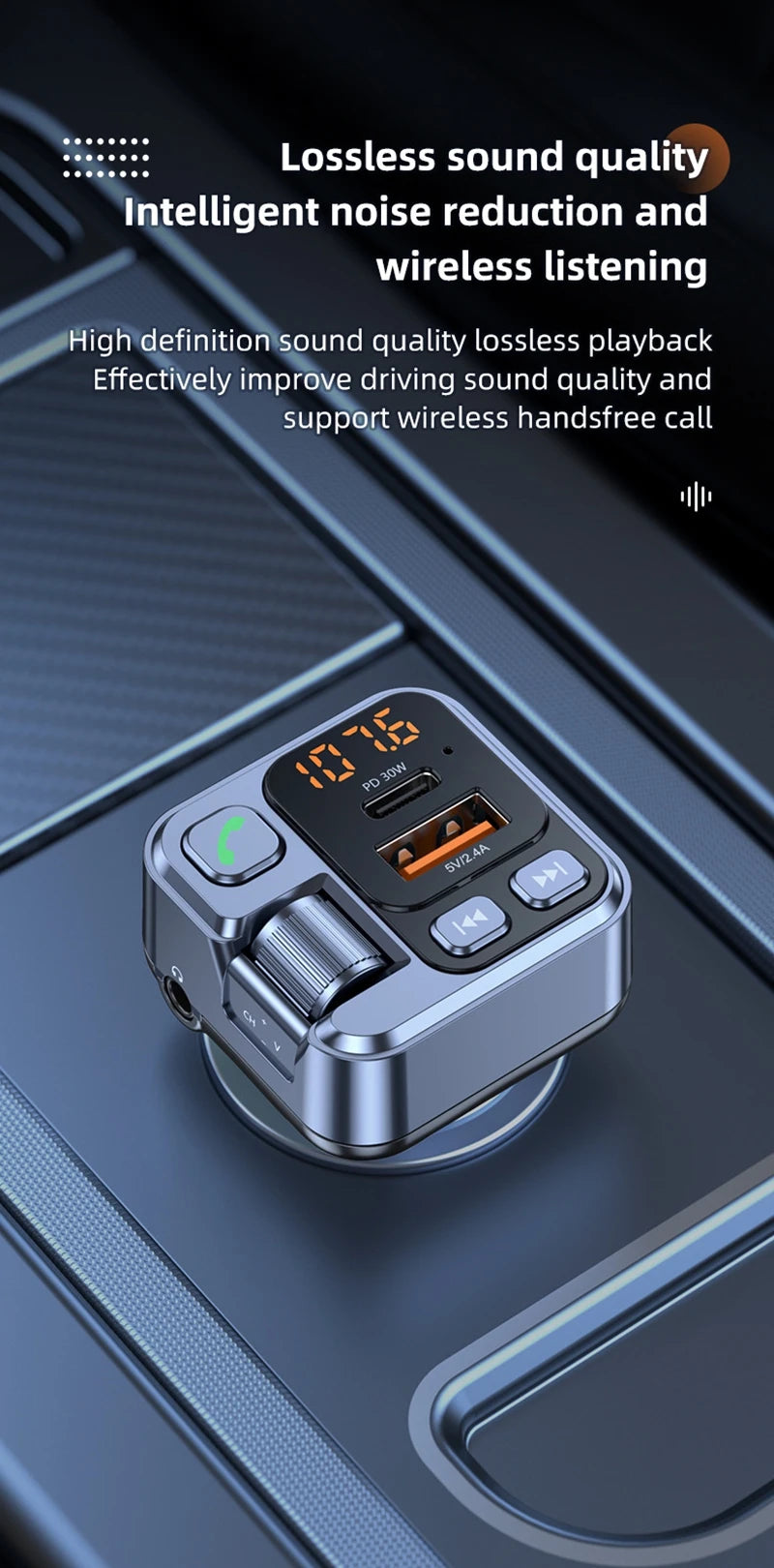Xiaomi Bluetooth FM Transmitter Car Charger 20W PD USB-C Fast Charger Car Radio with Mic For Wireless Hands Free Call MP3 Player