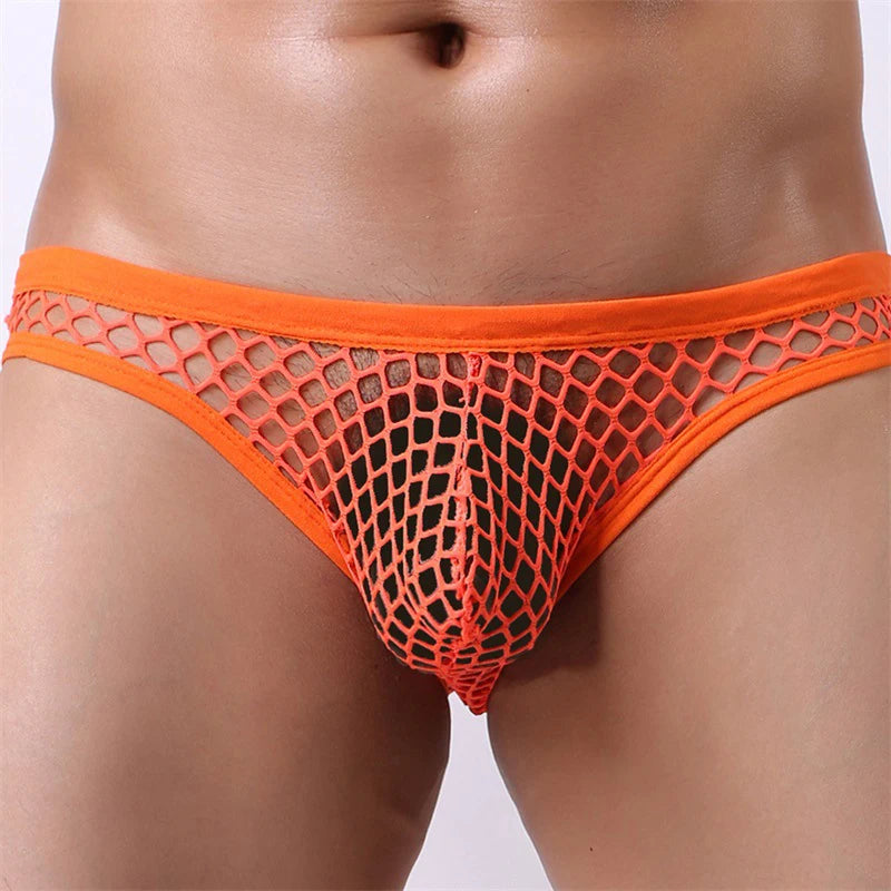Sexy Mesh Men Underwear Jockstrap Men Briefs Breathable Fishnet Big Pouch Panties Hollow Brief Cueca hombre Male Underpants