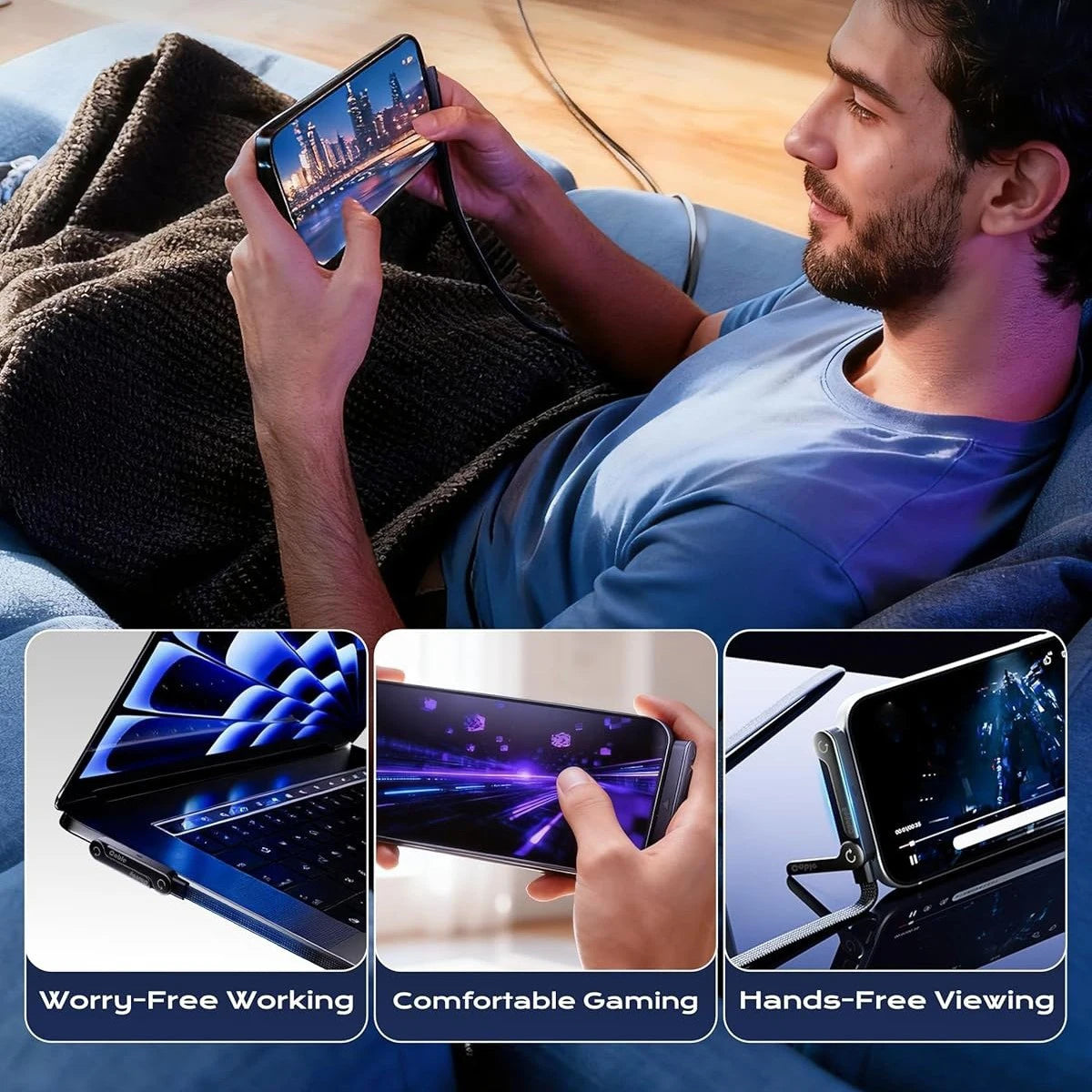 Ankndo 240W Fast Charging Foldable Phone Stand with 360 Rotating Type C Charging Data Cable 2-In-1 Phone Tablet Foldable Holder