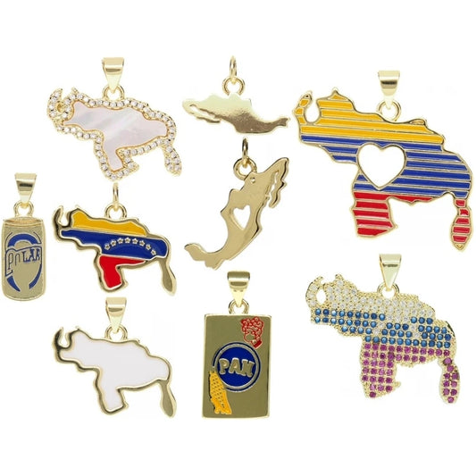 10Pcs Venezuela Charms Accessories Alphabet Letter Rectangle Pendant for Necklace Wholesale Metal Enamel Fashion Jewelry