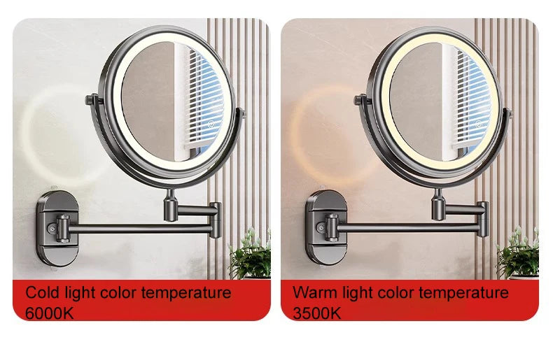 Self Priming Led Folding Bathroom Mirror Wall Mounted Light Bathroom Makeup Mirror 8 Inch 3X Magnifying Arm Extend Bath Mirrors