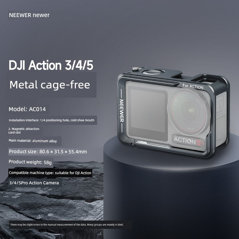 Neewer Cage for Dji Action 6/5 Pro/4/3 Metal Protective Frame Action Camera Anti-Drop Heat Dissipation Side-Open Quick Release Protective Selfie Video Cycling Skateboard Accessories