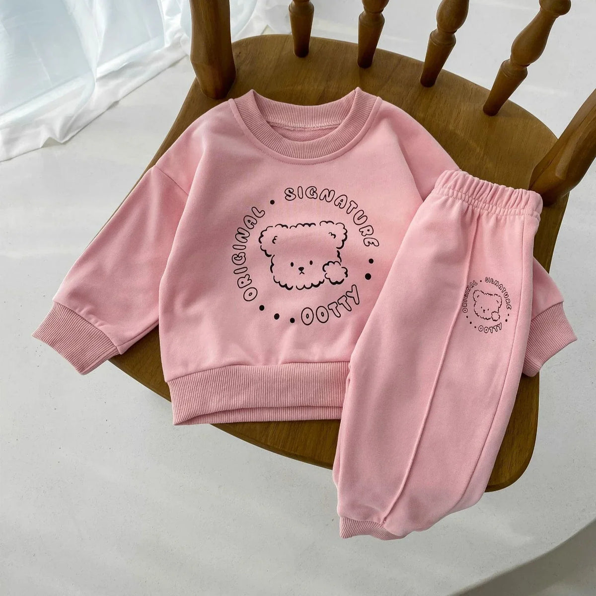 Spring New Baby Clothing Set, Korean Style Cute Bear Two-Piece Outfit for Kids, Long Sleeve Top & Pants Set