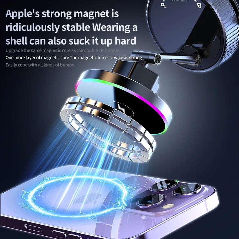 15W Vacuum Suction Magnetic Wireless Charger Car Phone Holder Mount 360 degree Rotatable Compatible with Smartphones for iPhone