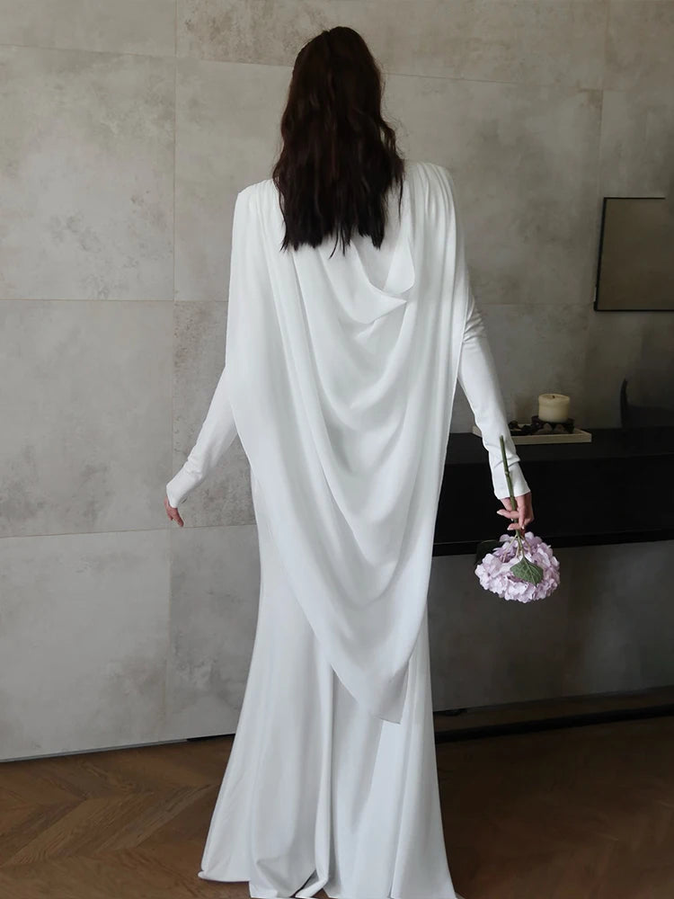 Sisterlinda Shawl Patchwork Dress Women Swing Bandage Ruched New Style Sexy Evening Prom Party Stretch Slim Elegant Maxi Bodycon