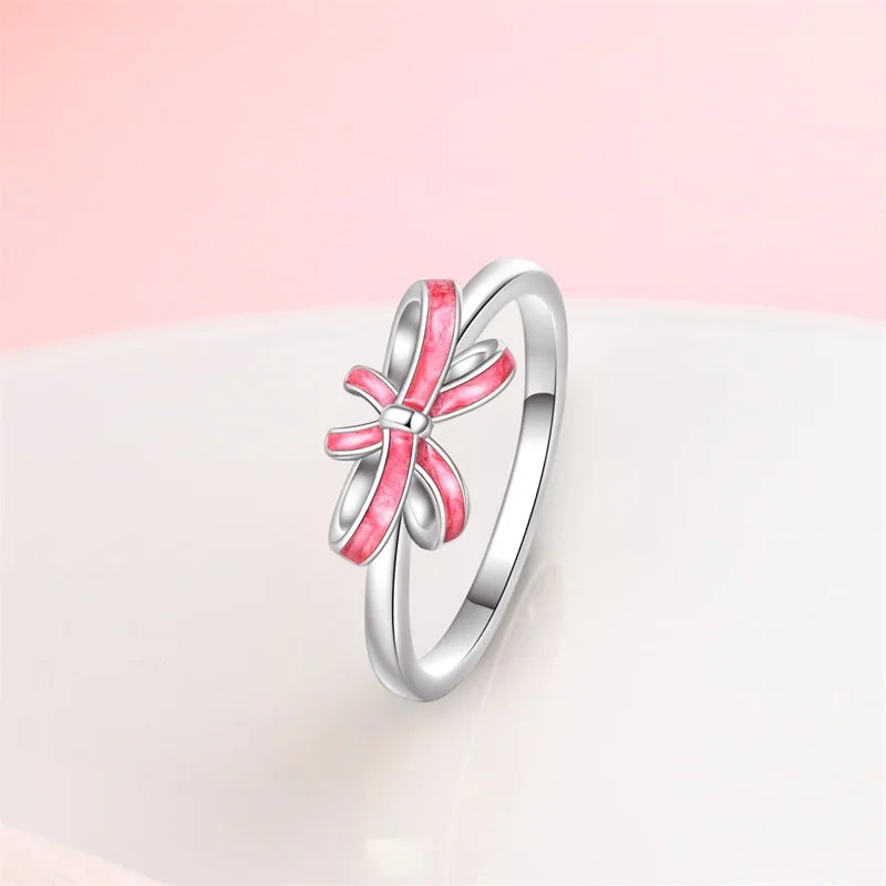 925 Silver Romantic Princess Pink Bow Rings For Women Fashion Star Moon Devil's Eye Ring Valentine's Day Wedding Jewelry Gifts