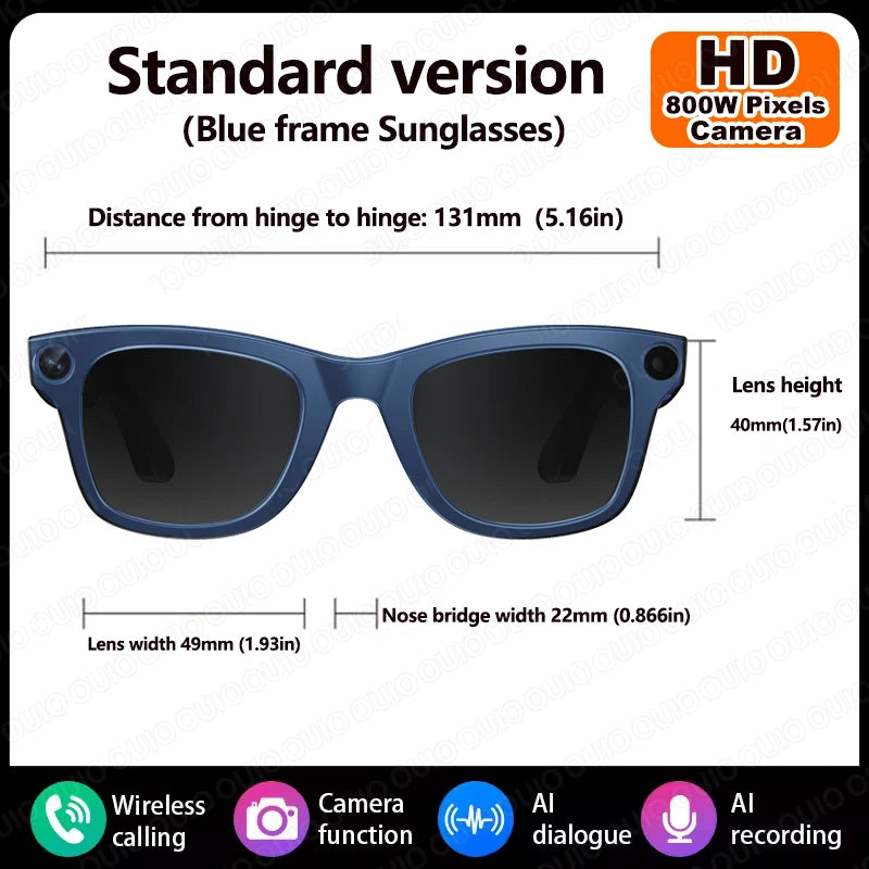 2025 New Smart Glasses 800W HD Camera AI Identification Touch 1080P HD Video Recording Al Voice Wireless Calling Smart Glasses