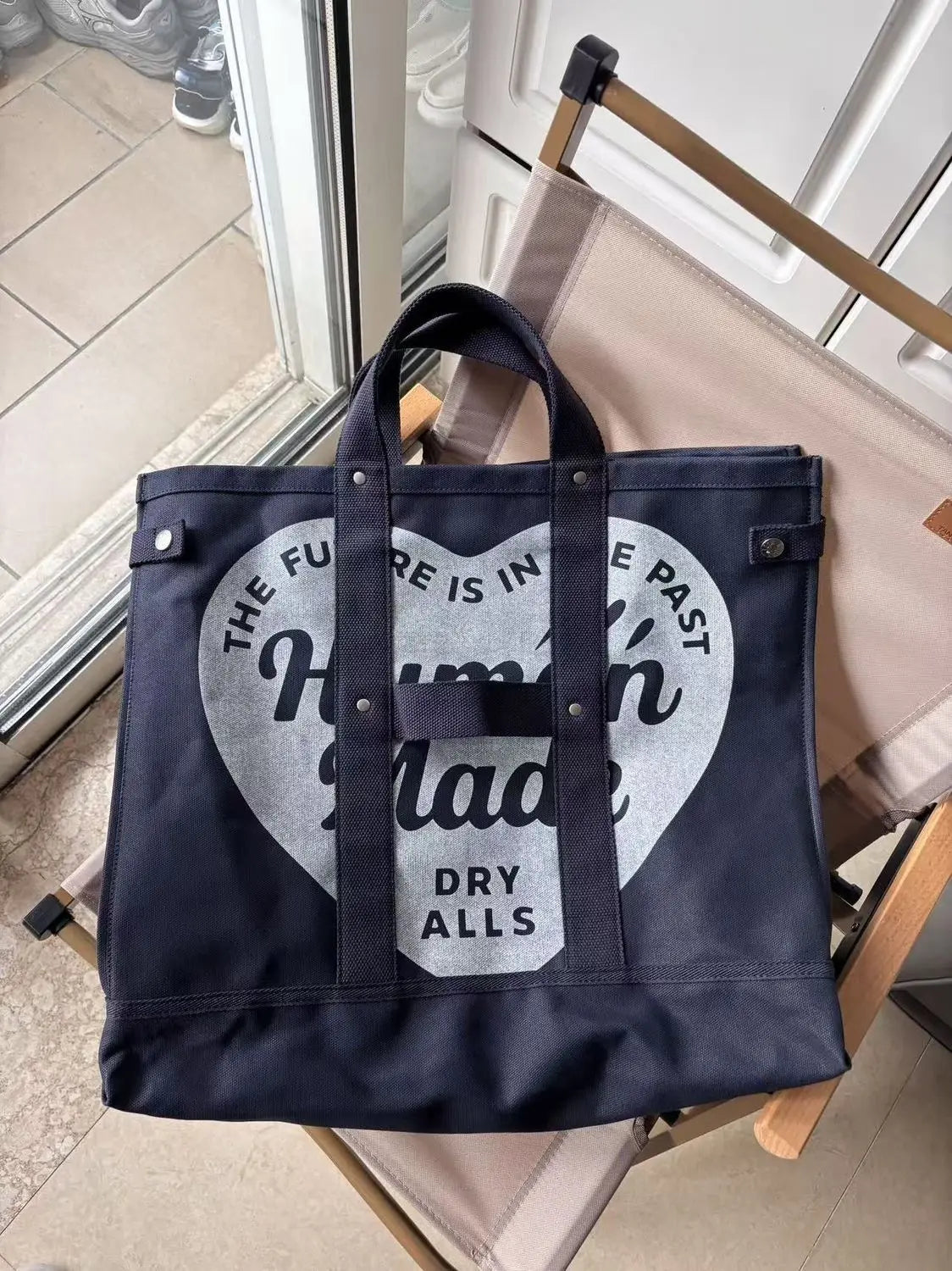 HUMAN MADE Canvas Tote Large Heart Print Heavy Duty Cotton Shoulder Bag Casual