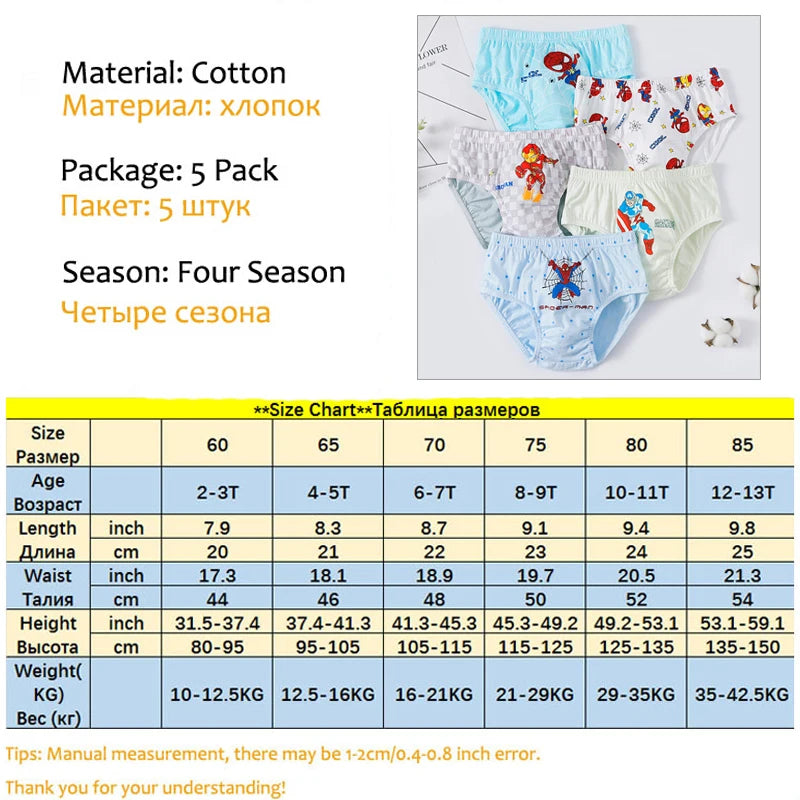 Exquisite Boxed 5-Piece Boys Cotton Underwear Comfortable and Breathable Briefs Boys Spider-Man Print Children Triangle Panties