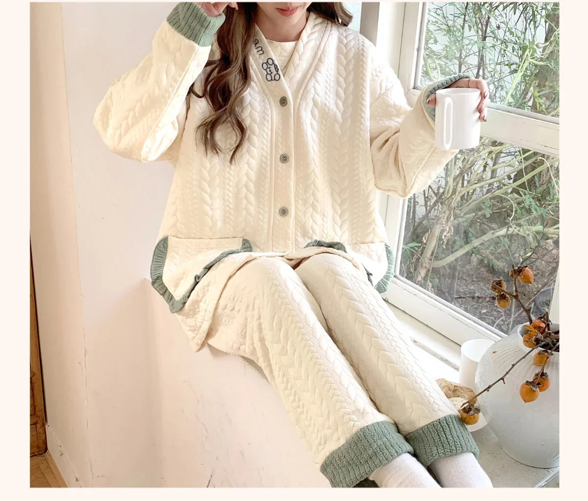 Maternity Clothing Set Air Cotton Postpartum Nursing Three-Piece Set Pregnancy Sleepwear Winter Maternity Outerwear