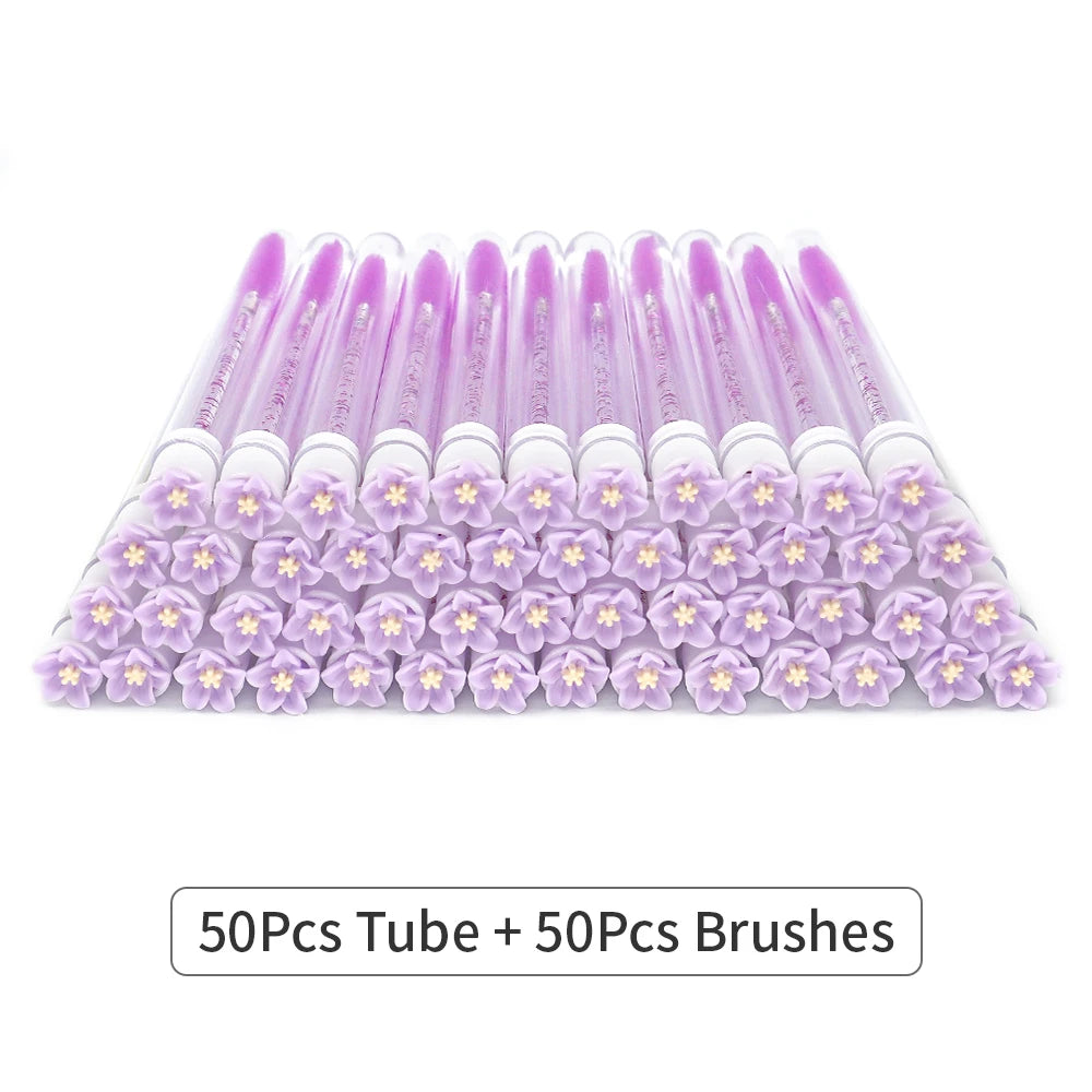 10/50Pcs Eyelash Brush Tubes With Crystal Lash Mascara Wands Eyebrow Comb Spoolies Container Lash Brush Applicators Makeup Tools