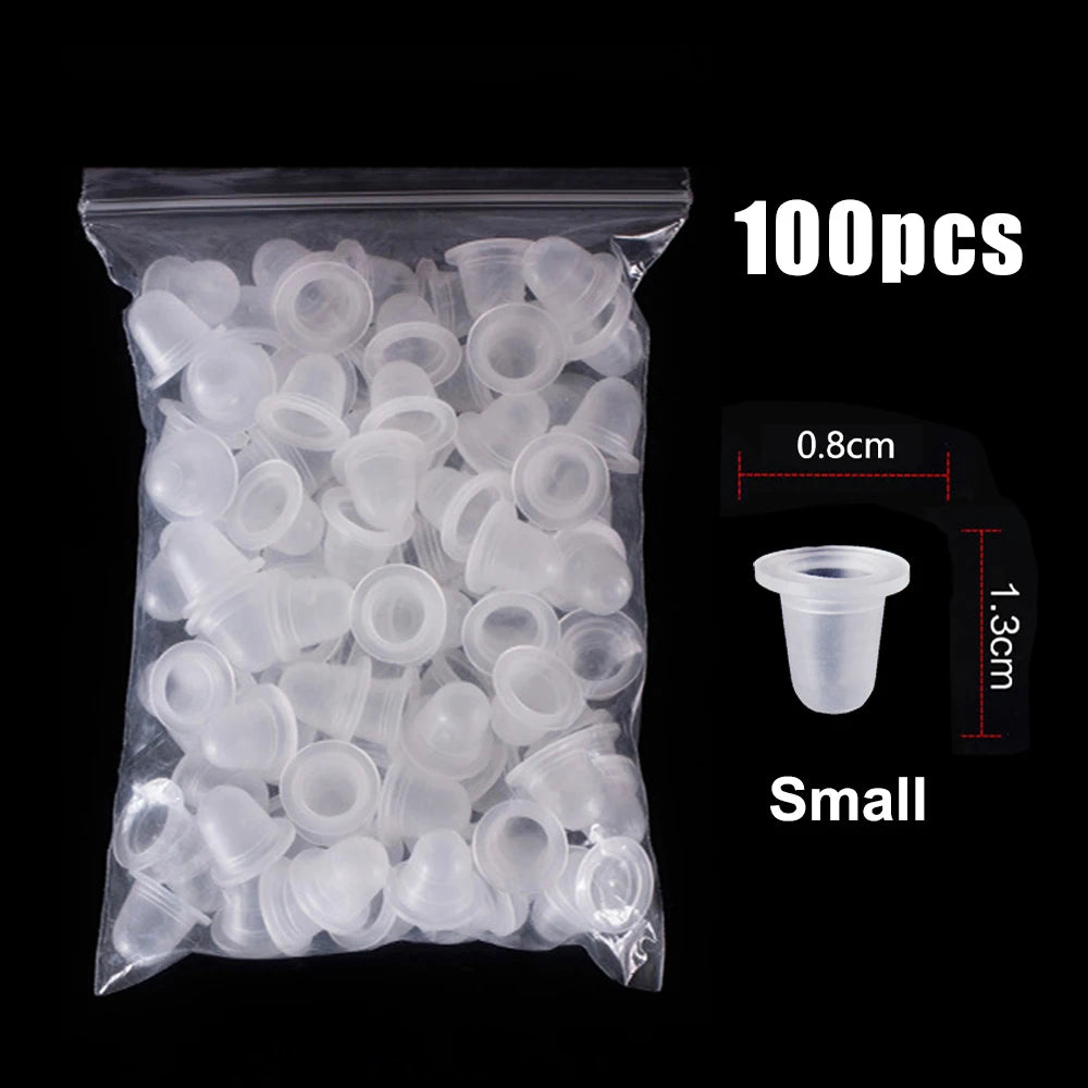 100/500/1000pcs Disposable Tattoo Ink Cup Small Large Size Silicone Permanent Tattoo Makeup Eyebrow Pigment Container Cap Supply