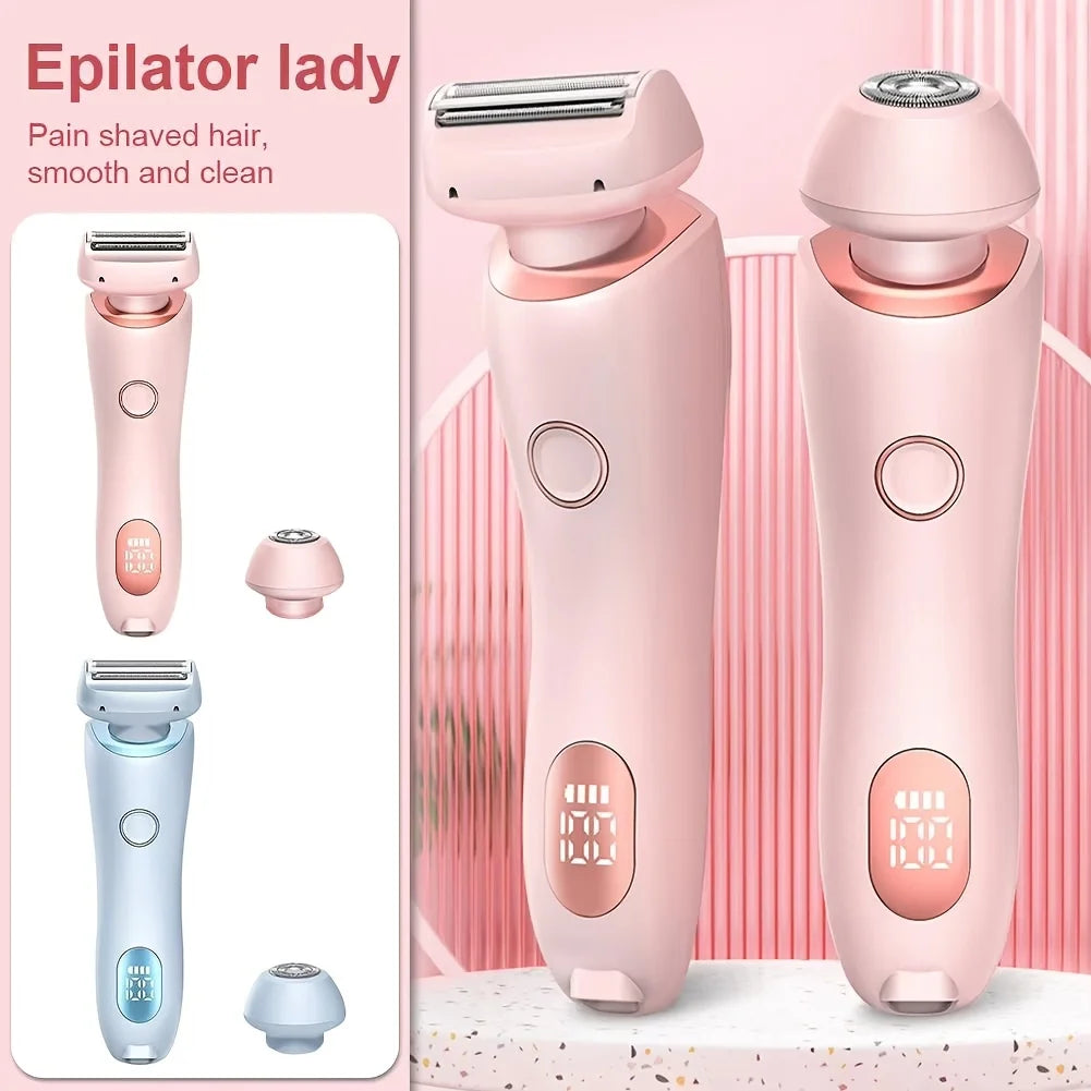 2 in 1 Lady Hair Removal Device Electric Shaver & Bikini Trimmer IPX7 Waterproof Face & Body Hair Remover for Legs Underarms