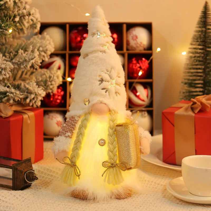 Christmas Gnome LED Night Light 2025 - Sequins Faceless Doll Ornament, Xmas Decor Gift for New Year Holiday
