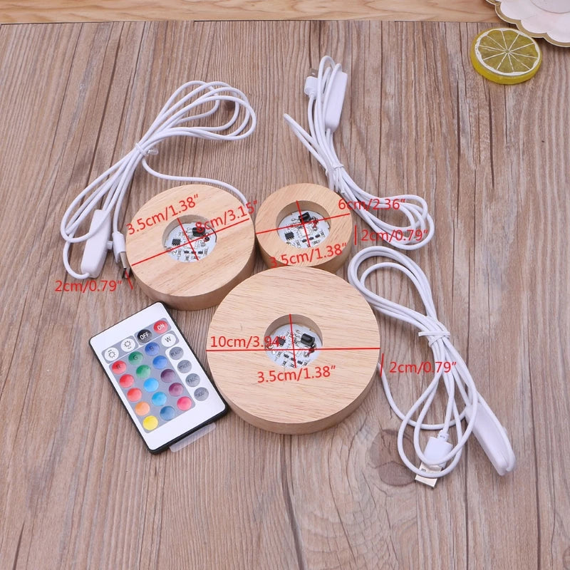 DIY Round LED Base Vase Light with Remote Control Resin Display Wood Lighted Base Stand 12 Colors RGB Adjustable Light Drop Ship
