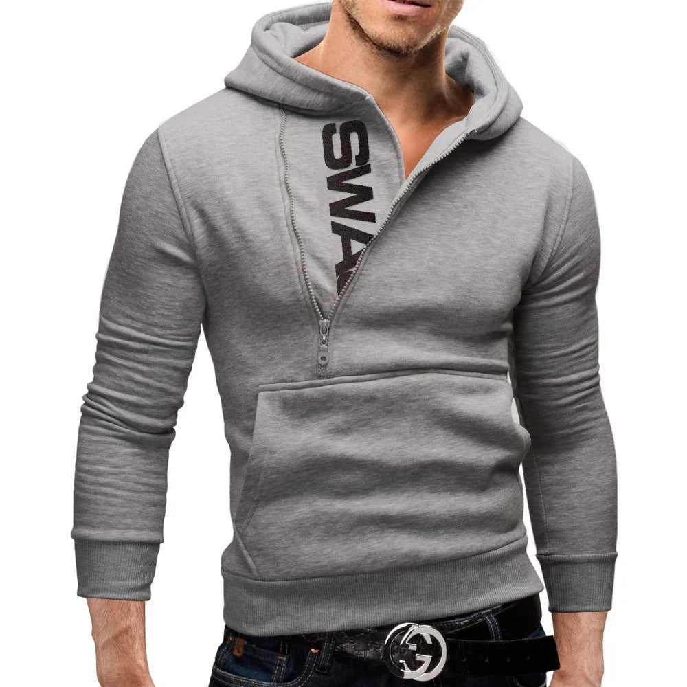 Men's Hoodies Long Sleeve Sweatshirts for Men Zipper Hooded Pullover High Neck Mens Sweatshirt Top Jacket Coat Black Sweater