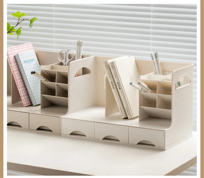 Multi-Functional Bookend Storage Box - Student Desk Organizer Pen Holder File Rack