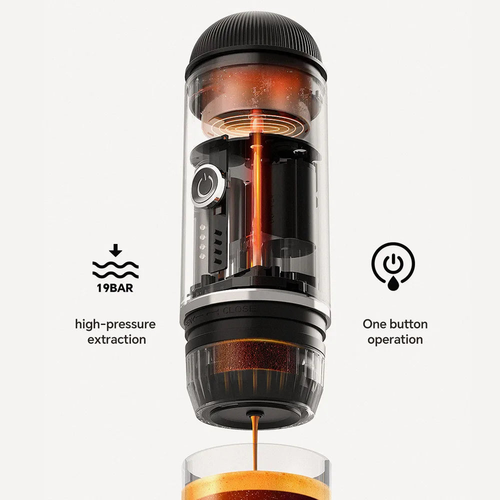 Portable Heating Espresso Machine Wireless Coffee Pot Rechargeable Espresso Extraction Coffee Maker for Travel Office