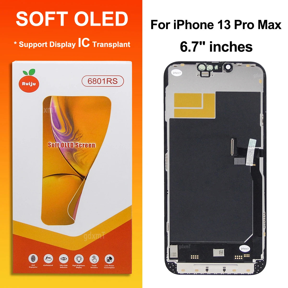 RJ Series SOFT OLED For iPhone 13 14 15 16 17 Pro Max Plus LCD Display Touch Screen Digitizer Assembly Replacement