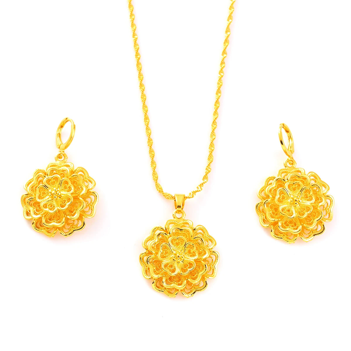 New Top Selling Arab Africa Flower Jewelry Set Women Girls Pendant Necklace Earrings Wedding Bridal Party Gifts