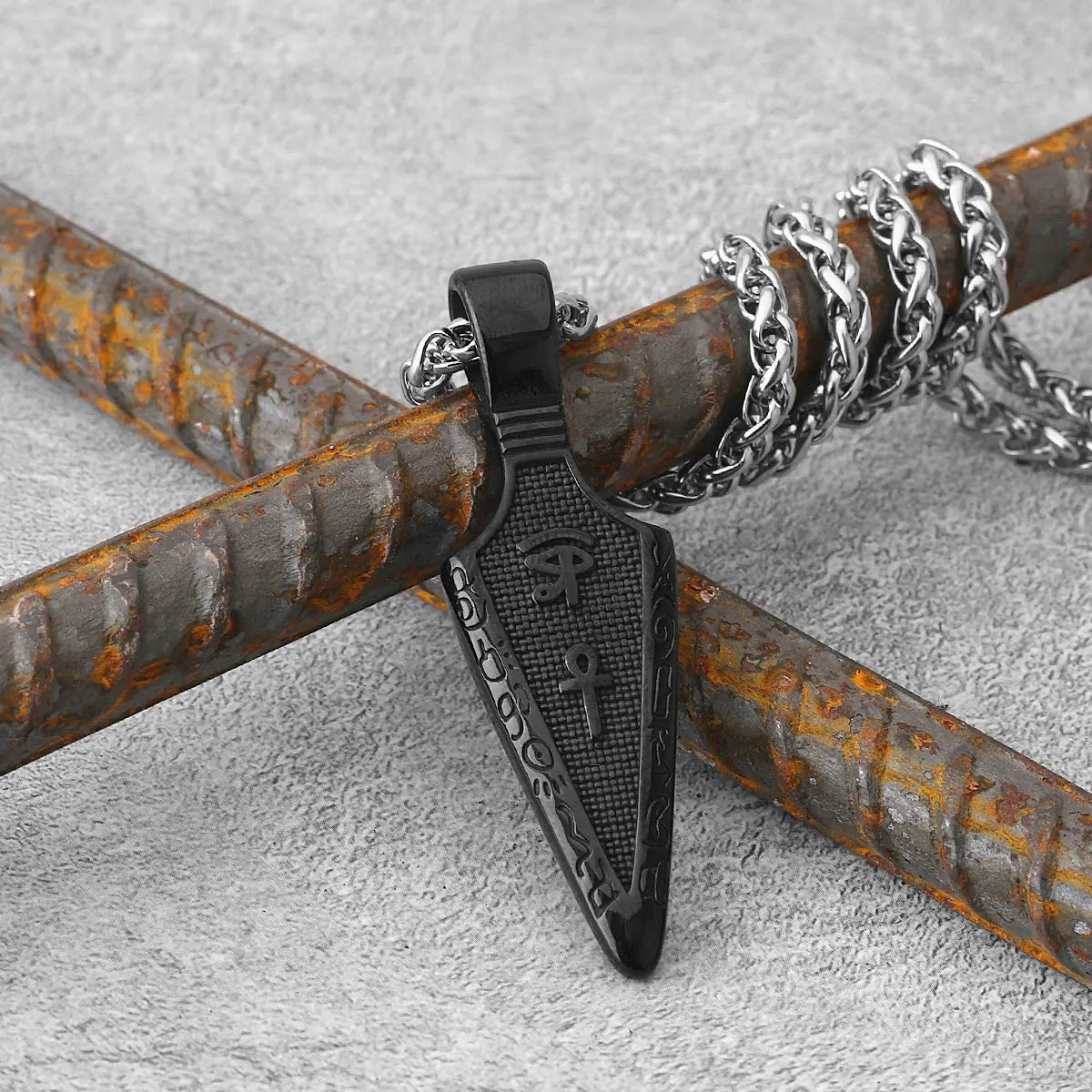 Viking Stainless Steel Gold Color Spear Pendant Necklace Scandinavian Rune Amulet Black Necklace Jewelry Men's Punk Hip Hop Gift