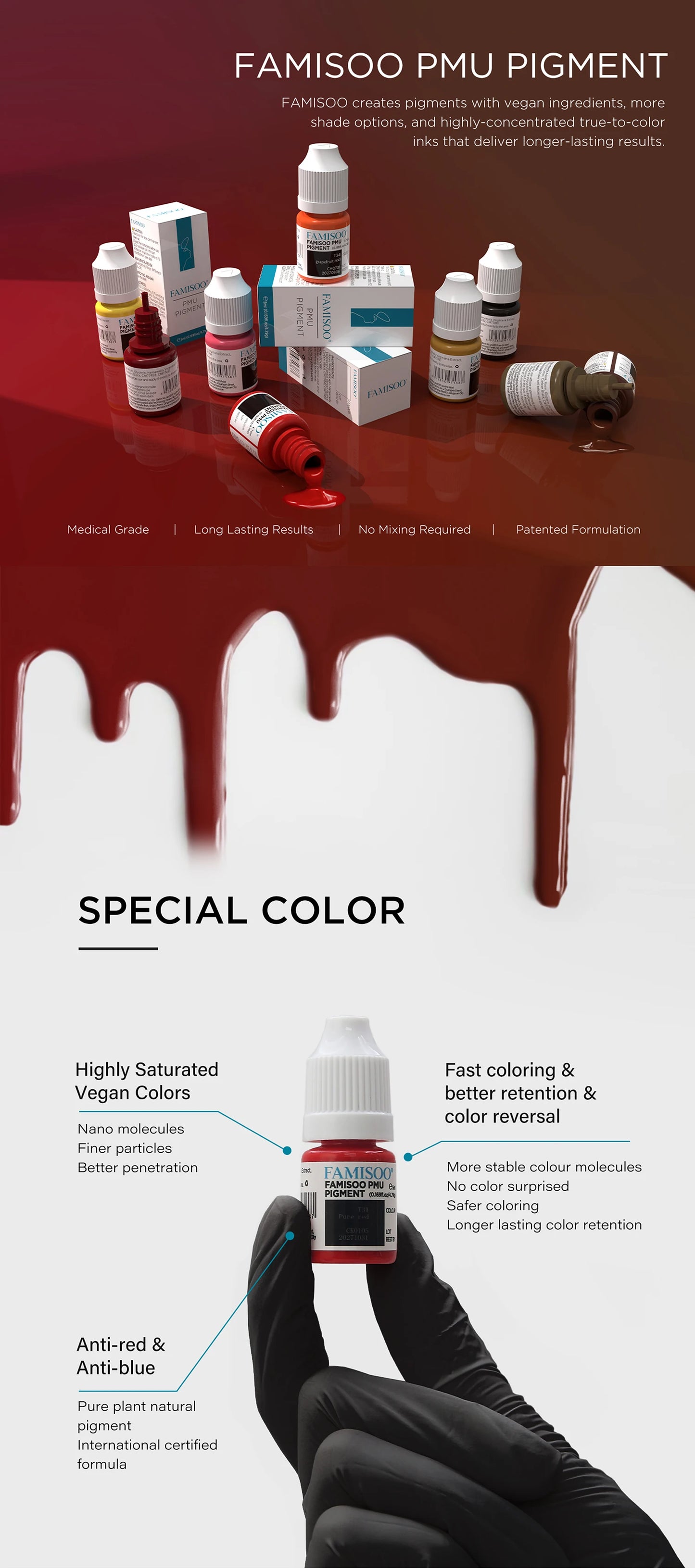 FAMISOO 5ML Lip Tattoo Inks Microblading Organic Permanent Makeup Lips Pigment Tattoo Pink Eyebrow Eyeliner PMU Pigment 0.17 OZ