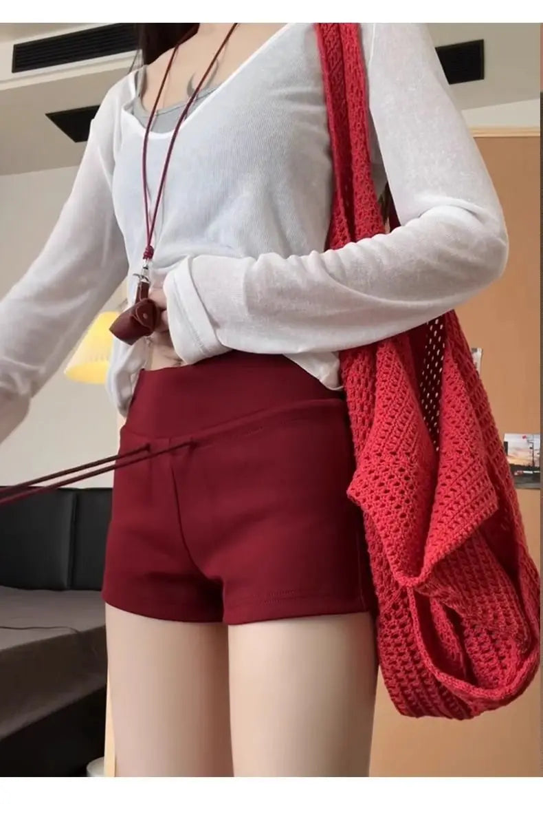 Nicemix Red Spicy Girl Casual Sports Shorts for Women Summer New Drawstring Yoga Wrap Hip Slimming High Waist Tight Shorts