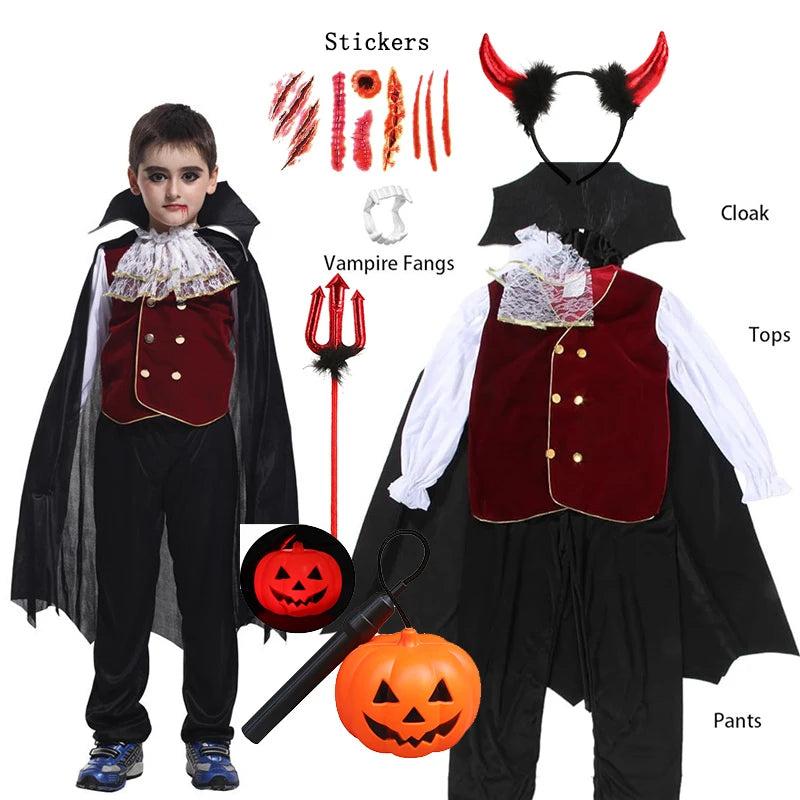 Halloween Fantasy Costumes for Kids Gothic Ghost Bride Red Vampire & Day of The Dead Cosplay Girls & Boys