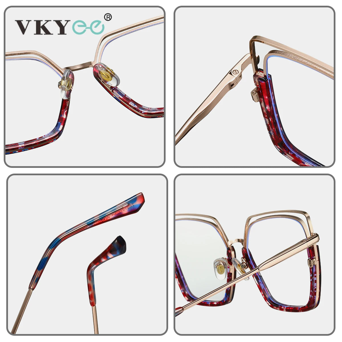VICKY Fashion Geometric Square Large Frame Personalized Design Women's Anti-Blue Light Reading Glasses Customizable Prescription