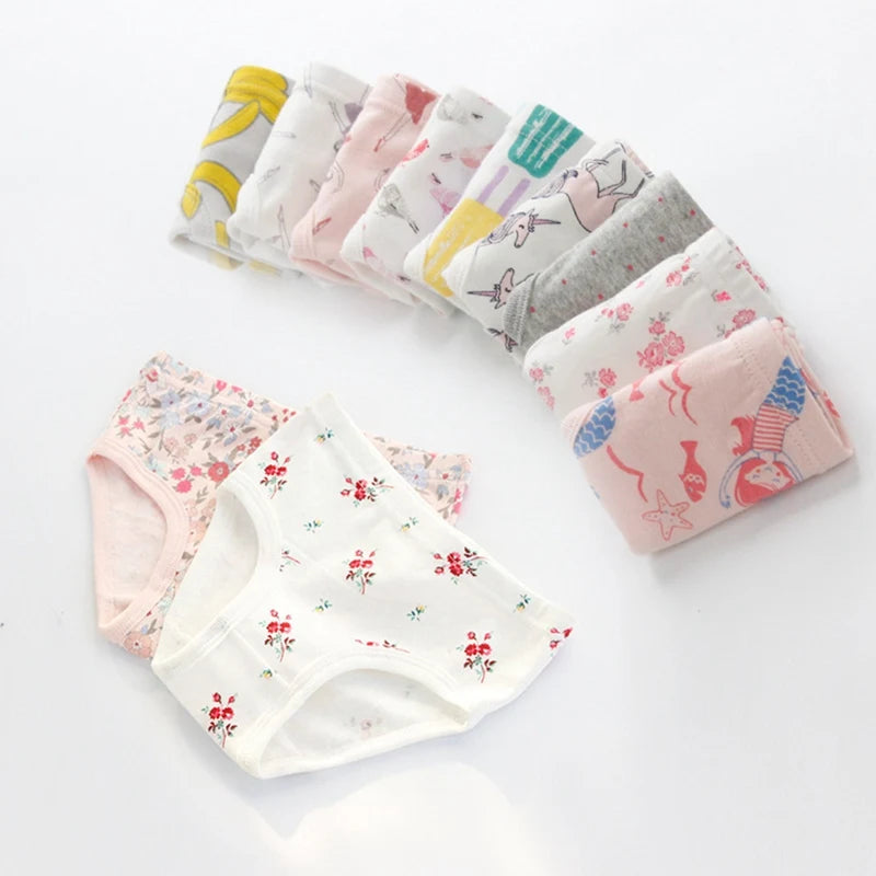 Kids Underwear Girls Sweet Cotton Breathable Panties Children Soft Non-Stringy Briefs Short Underpants 4-8Y