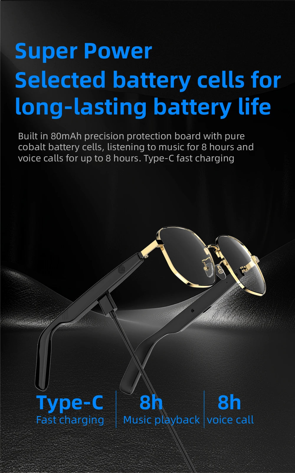 SG-16Pro New Trendy Smart Glasses Anti Blue Light Gold frame Sunglasses Music Stereo For Jogging Workouts SG16 PRO