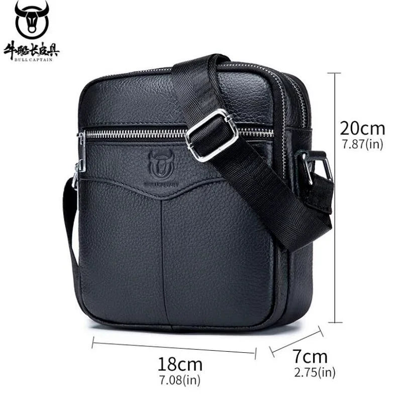 BULLCAPTAIN 2024 New Brand 100% cowhide men's bag shoulder bags high quality messenger small bag retro square luxury  handbag