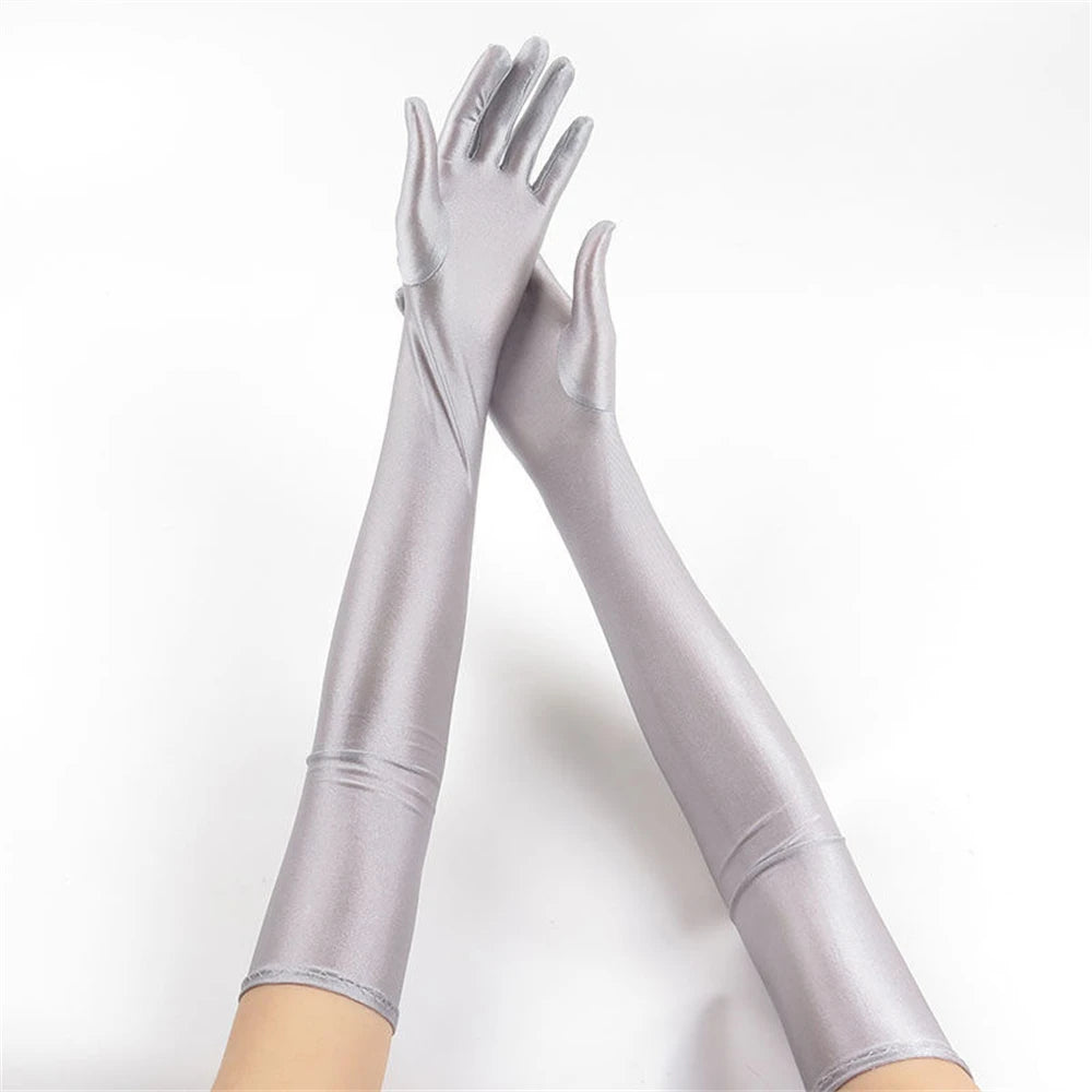 1pcs Women's White Spandex Gloves Stretch 52cm Elbow Long Sun Block Uv Protection Wedding Cosplay Costume Evening Opera Glove Bl