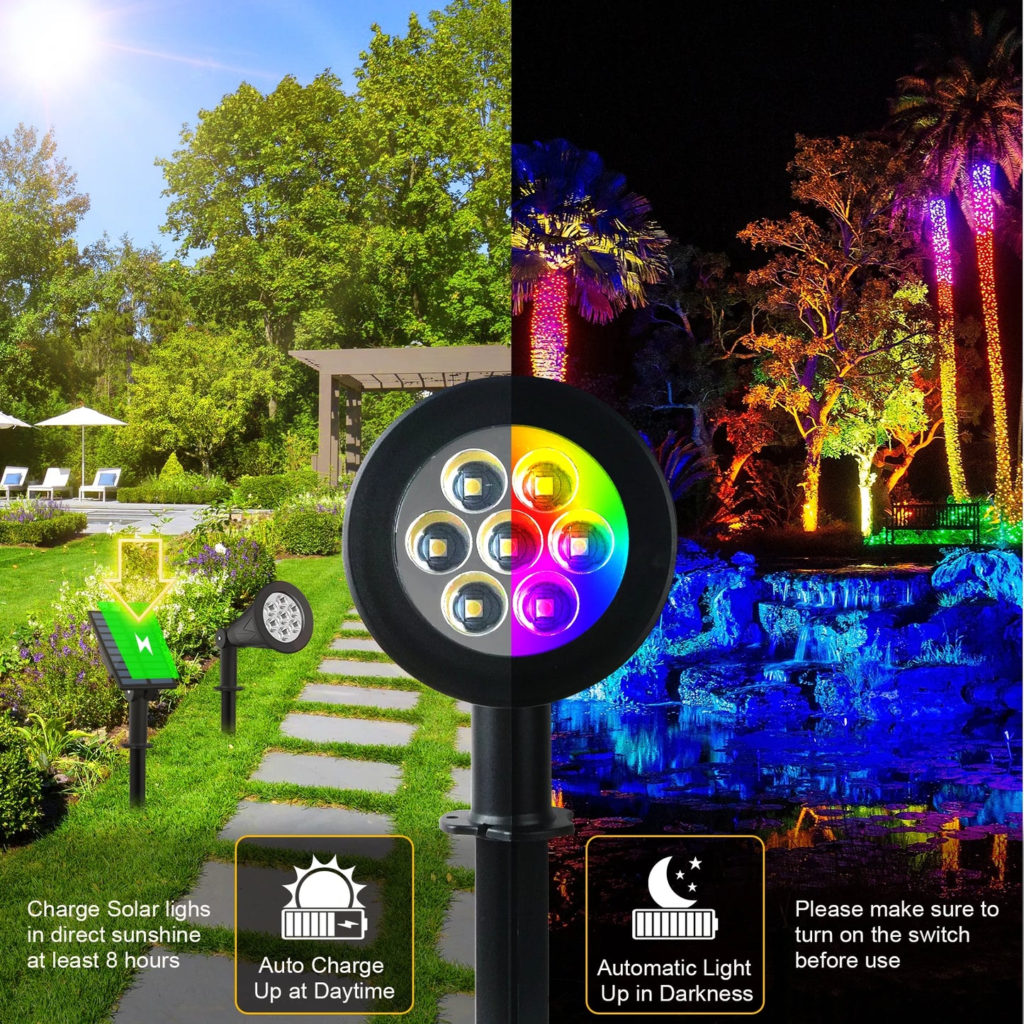 T-SUN 7LEDS Solar Spotlight IP65 Waterproof Solar Garden Light Solar Wall Light Solar Light With Fixed Color Solar Lamp Outdoor